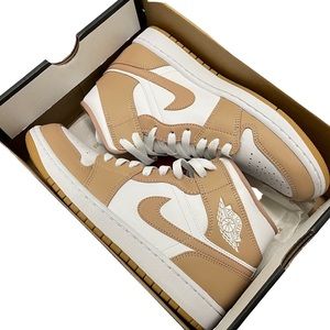 NWT Air Jordan 1 Mid White Tan Nude Sneakers Nike Jordans Sporty Shoes Adidas